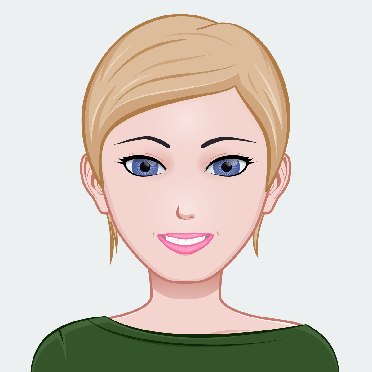 Cartoon-Avatar einer Frau mit blondem Haar und blau-grauen Augen. Erstellt mit www.cartoonize.net/avatar-maker/