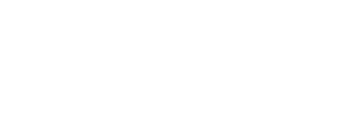 weißes Schriftzug-Logo '| Crispy IT |' auf hellgrauem Grund
