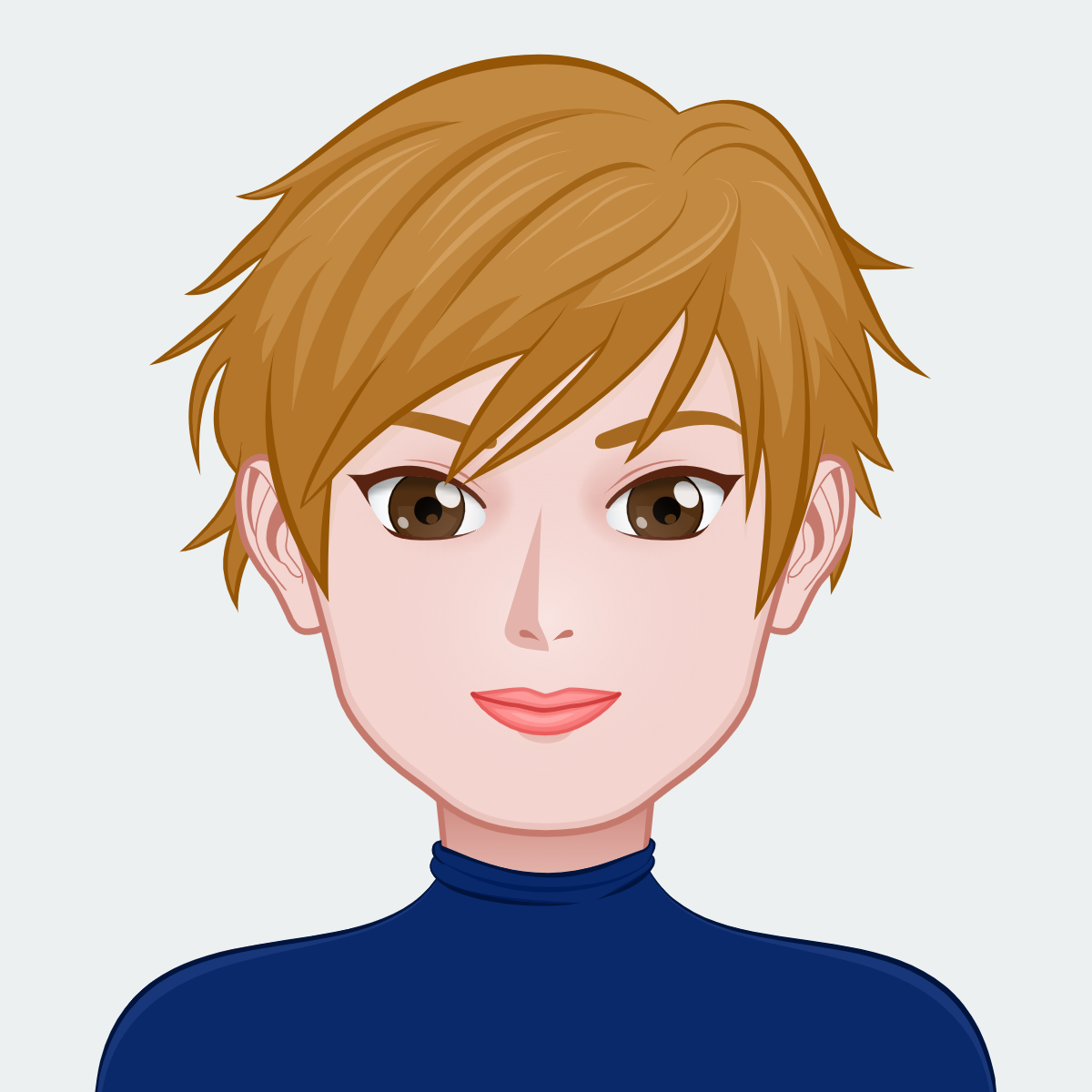 Cartoon-Avatar einer jungen Frau mit rotblondem Haar und braunen Augen. Erstellt mit www.cartoonize.net/avatar-maker/