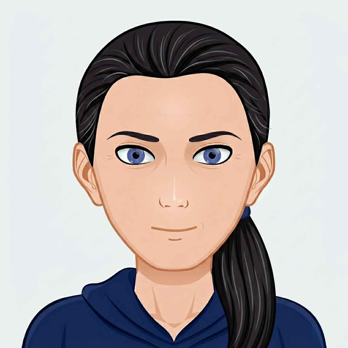 Cartoon-Avatar eines Mannes mit schwarzem Haar und blauen Augen. Erstellt mit www.cartoonize.net/avatar-maker/