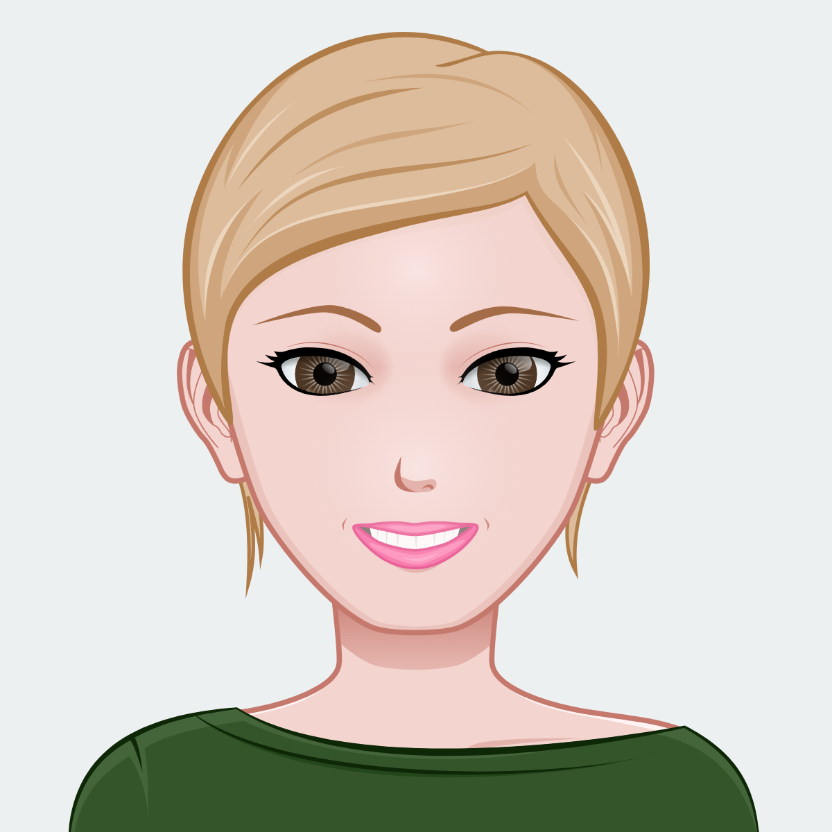 Cartoon-Avatar einer Frau mit blondem Haar und blau-grauen Augen. Erstellt mit www.cartoonize.net/avatar-maker/